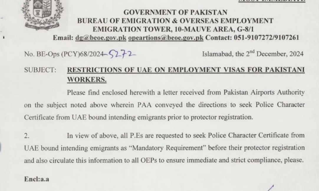 UAE Work Visa Update for Pakistanis